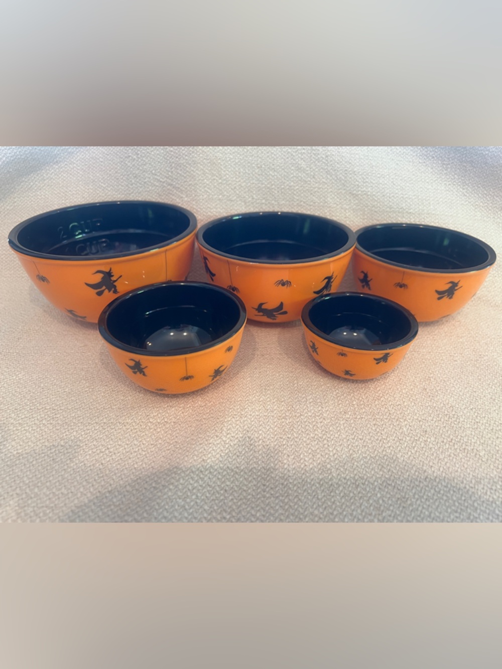 Measuring Bowls Cups Melamine Halloween Witches Spiders Black & Orange Nesting - Picture 2 of 5